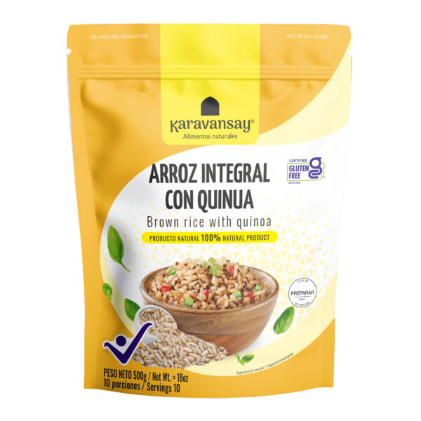 arroz integral con quinua Karavansay en bolsa resellable, mezcla natural de granos