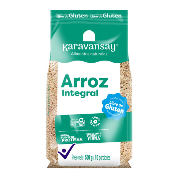arroz integral Karavansay en bolsa verde, grano entero natural rico en fibra
