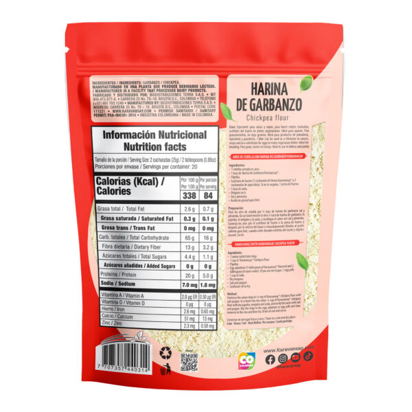 reverso de la harina de garbanzo Karavansay con tabla nutricional