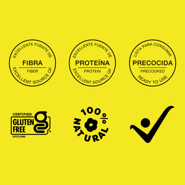sellos de beneficios de las hojuelas de avena Karavansay, fuente de fibra y proteína, 100% natural y precocida