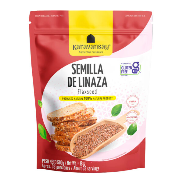 semillas de linaza Karavansay en bolsa resellable, producto natural rico en fibra y omega 3