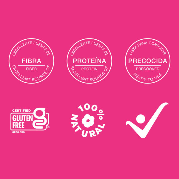 sellos de beneficios de la harina de avena Karavansay, fuente de fibra y proteína, 100% natural y precocida