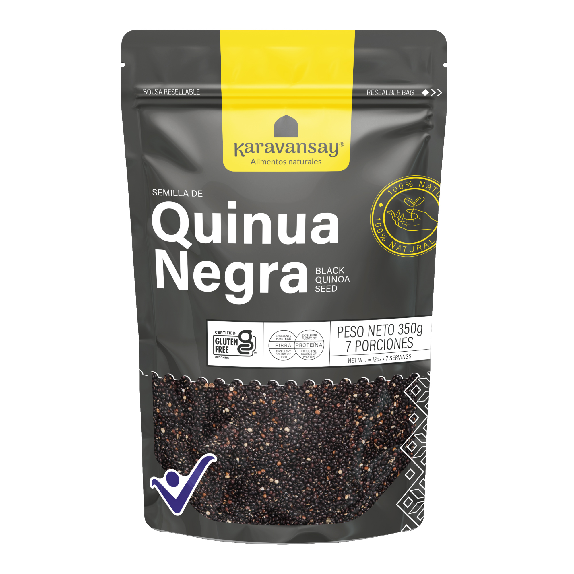 quinua negra Karavansay en bolsa resellable, grano natural