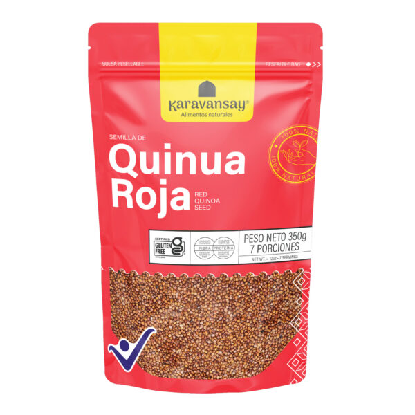 quinua roja Karavansay en bolsa resellable, grano natural listo para cocinar
