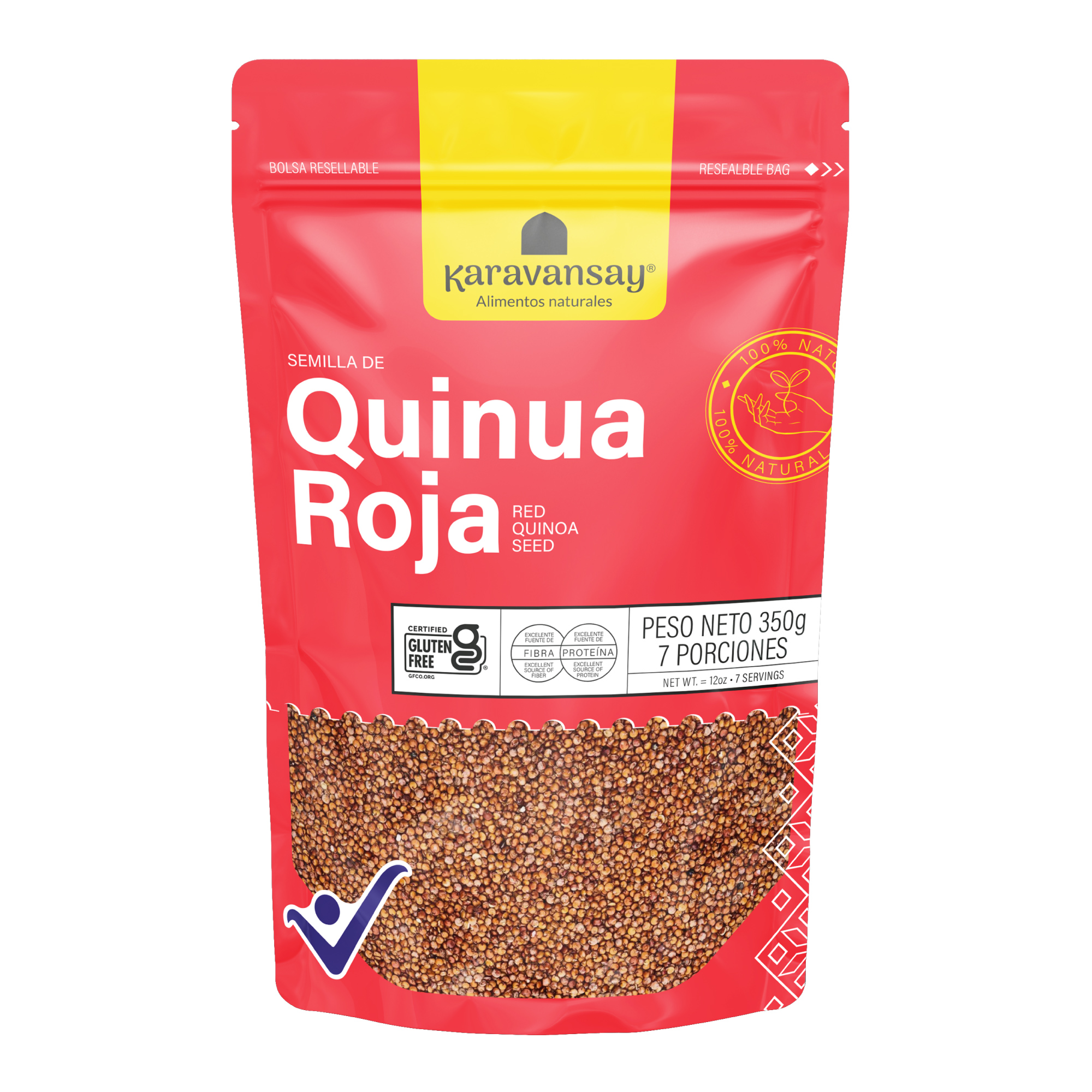 quinua roja Karavansay en bolsa resellable, grano natural listo para cocinar