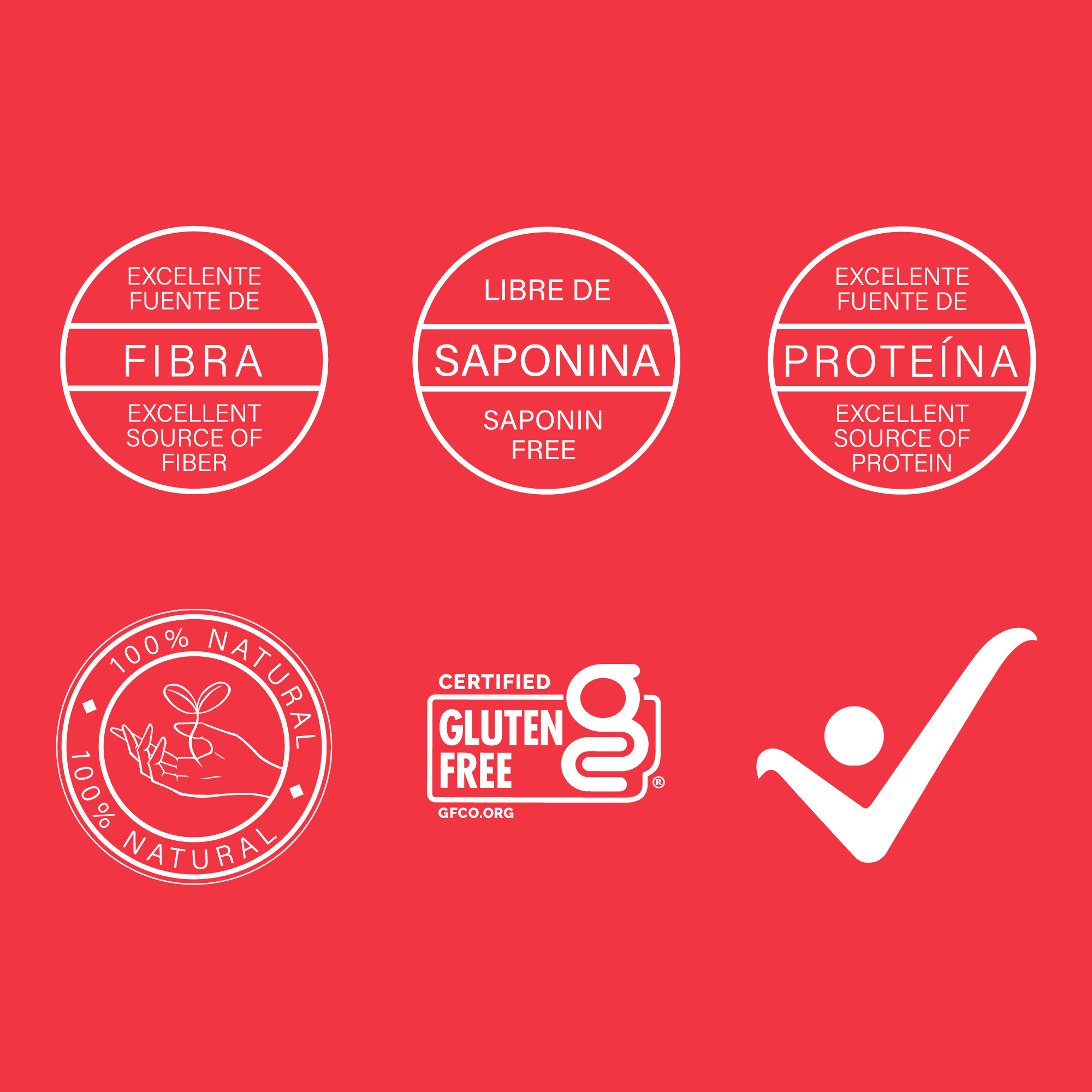 sellos de beneficios de la quinua roja Karavansay, libre de saponina, fuente de fibra y proteína