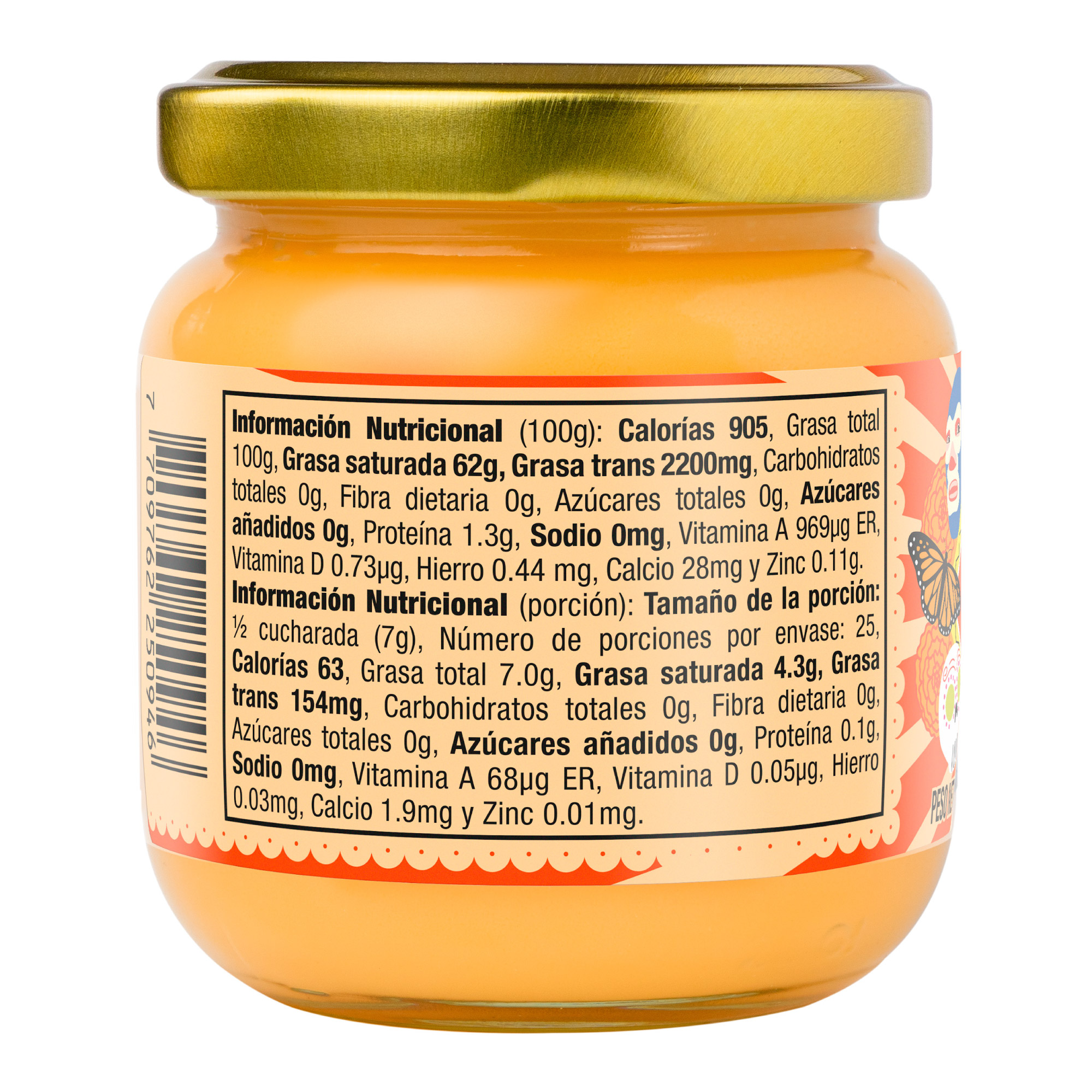 Reverso del ghee mexicano con ají Karavansay con información nutricional
