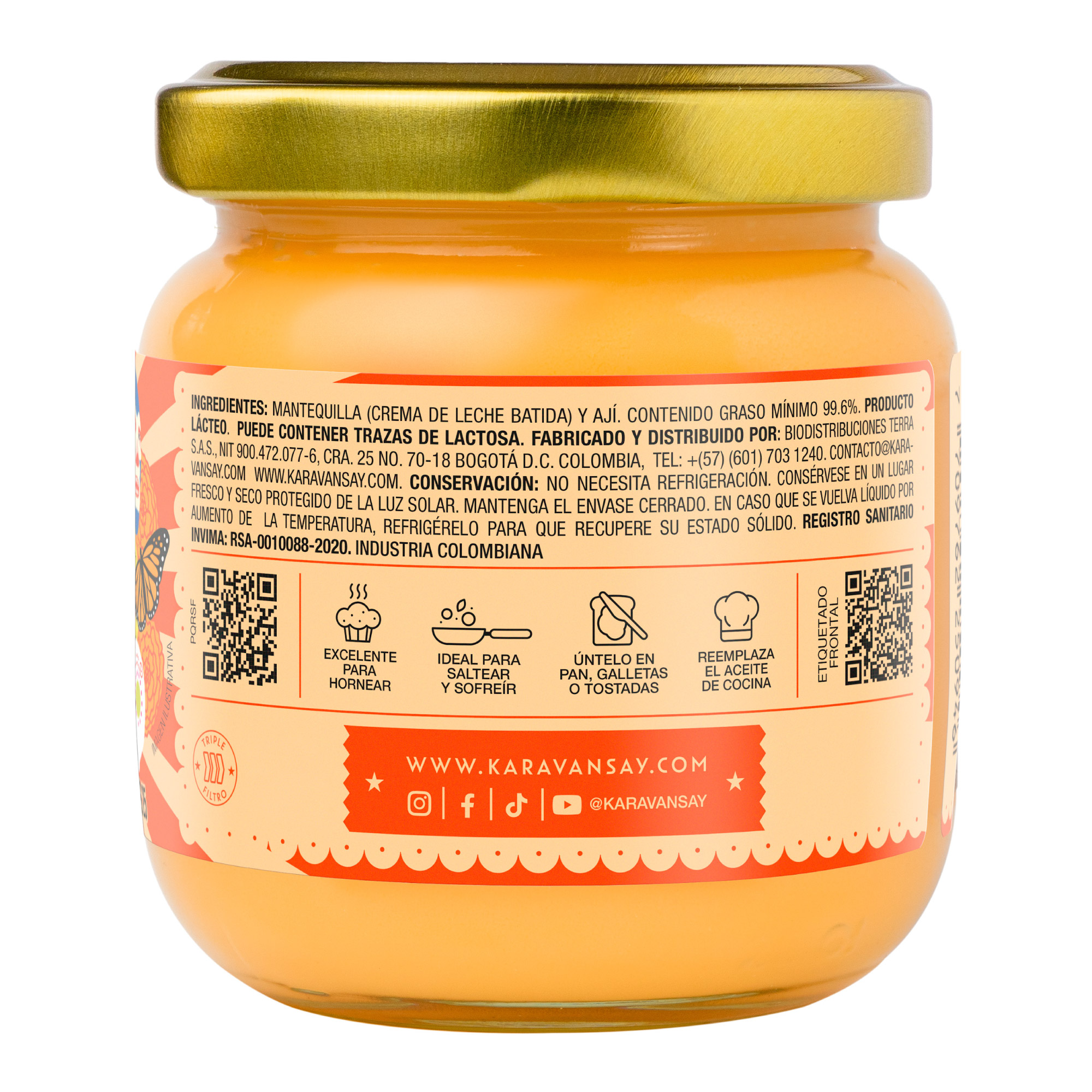Reverso del ghee mexicano con ají Karavansay con ingredientes y modo de uso