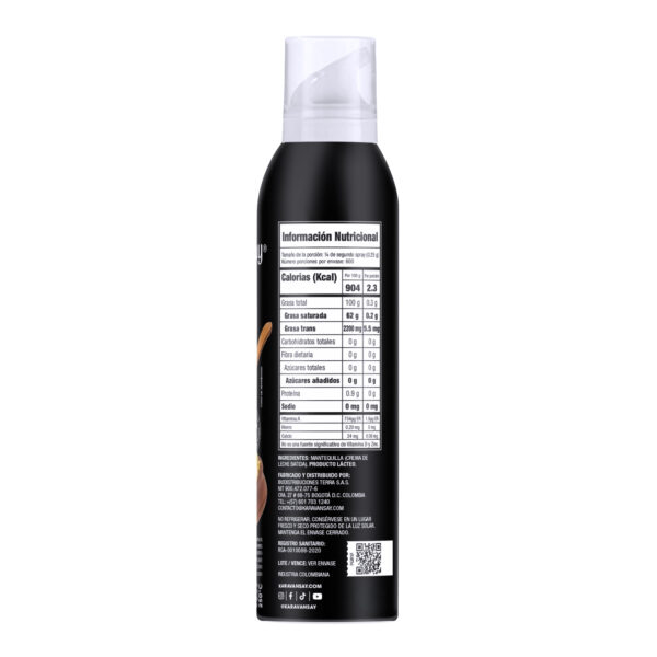 Reverso del ghee en spray Karavansay con información nutricional