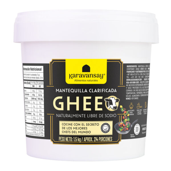 Ghee Karavansay mantequilla clarificada natural en envase blanco de gran formato