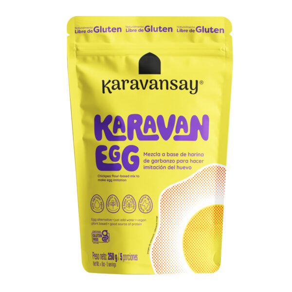 mezcla vegetal tipo huevo Karavan Egg Karavansay en bolsa amarilla, alternativa sin huevo