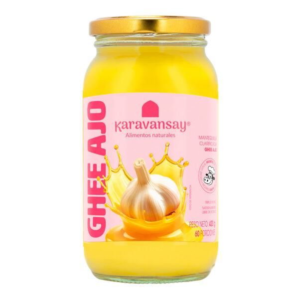 Ghee de ajo Karavansay en frasco de vidrio, mantequilla clarificada sabor ajo